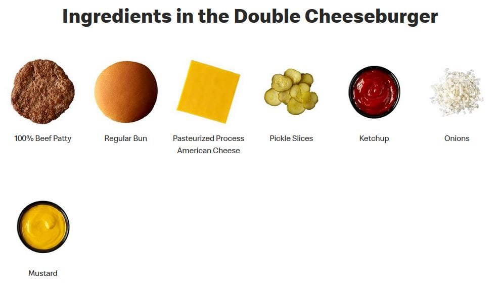 Double Cheeseburger ingredients at McDonalds